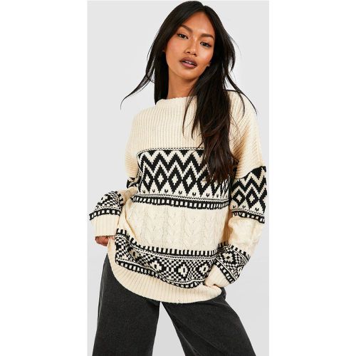 Pull Oversize En Maille Jacquard - Xs - boohoo - Modalova