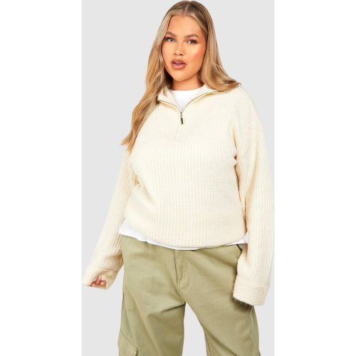 Grande Taille - Pull À Col Montant Zippé - Blanc Écru - 44-46, Blanc Écru - boohoo - Modalova