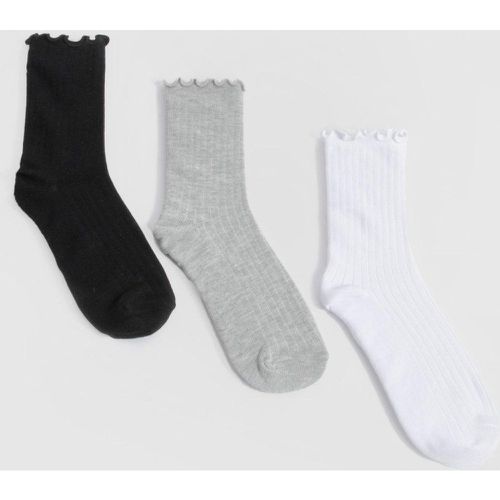 Lot De 3 Paires De Chaussettes Côtelées À Volants - One Size - boohoo - Modalova