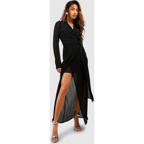 Robe Longue Fendue Plissée À Paillettes - 36 - boohoo - Modalova