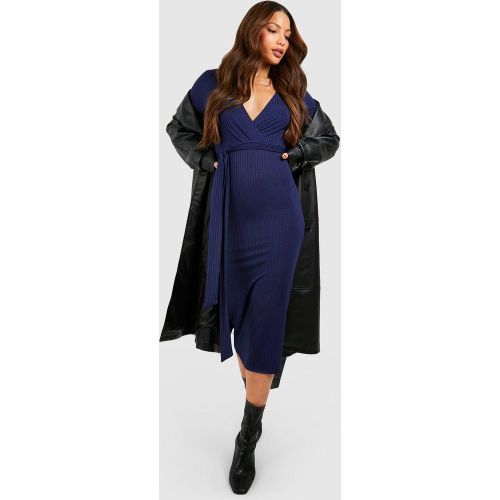 Tall" - Robe Mi-Longue Côtelée À Manches Évasées Et Ceinture - 38 - boohoo - Modalova