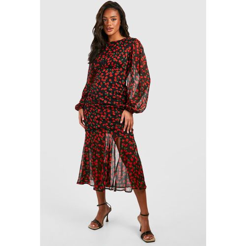 Robe Longue À Bordures Et Imprimé Cerisier - 38 - boohoo - Modalova