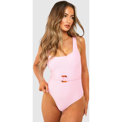 Maillot De Bain Une Pièce Côtelé À Col Carré - 38 - boohoo - Modalova