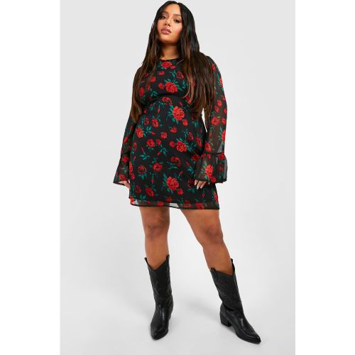 Grande Taille - Robe Droite À Manches Évasées Et Imprimé Rose - 48 - boohoo - Modalova