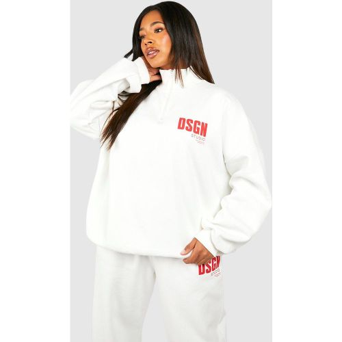 Grande Taille - Sweat À Col Zippé Et Slogan Dsgn Studio - Blanc Écru - 44, Blanc Écru - boohoo - Modalova