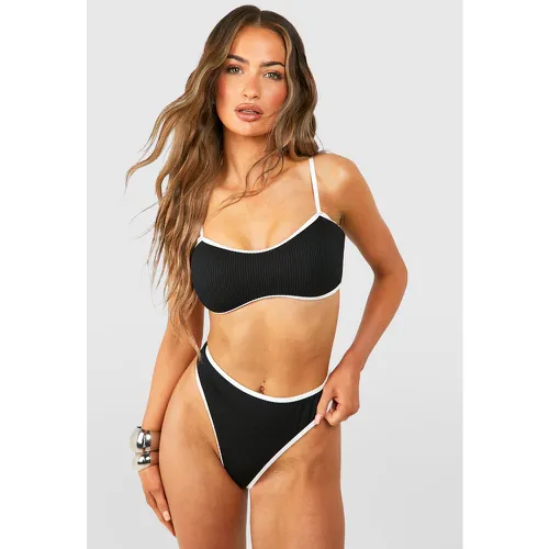 Bas De Maillot Côtelé À Empiècements Contrastants - 40 - boohoo - Modalova