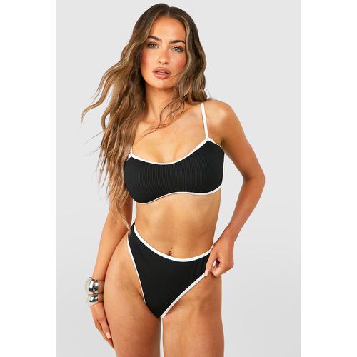 Bas De Maillot Côtelé À Empiècements Contrastants - 40 - boohoo - Modalova