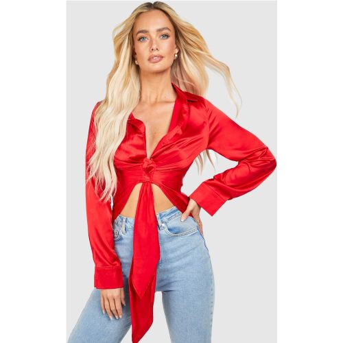 Blouse Satinée Nouée Drapée - 34 - boohoo - Modalova