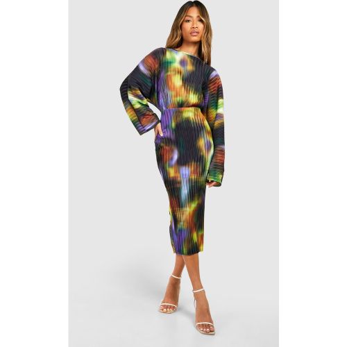 Robe Mi-Longue Plissée À Imprimé Abstrait - 36 - boohoo - Modalova