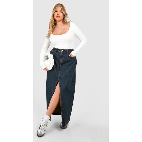 Grande Taille - Jupe Longue Basique Fendue En Jean - 44 - boohoo - Modalova