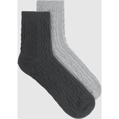 Lot De 2 Paires De Chaussettes Torsadées Noires Et Grises - One Size - boohoo - Modalova