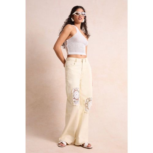 Jean Large En Crochet - Blanc Écru - 36, Blanc Écru - boohoo - Modalova