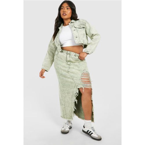 Grande Taille - Jupe Longue Délavée En Jean - 44 - boohoo - Modalova