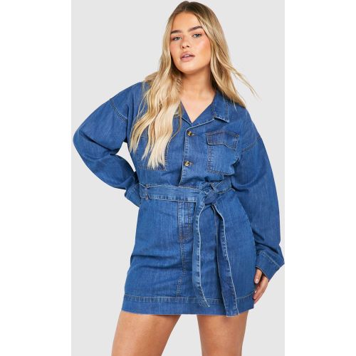 Grande Taille - Robe En Jean Nouée À Manches Longues - 44 - boohoo - Modalova