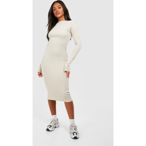 Robe Mi-Longue Côtelée À Col Ouvert Et Manches Longues - 36 - boohoo - Modalova