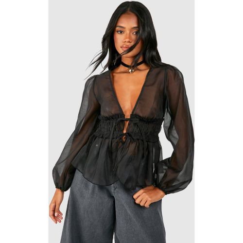 Blouse Texturée Nouée À Manches Larges - 40 - boohoo - Modalova