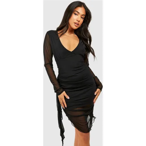Petite" - Robe Courte En Tulle À Décolleté Plongeant Et Volants - 34 - boohoo - Modalova