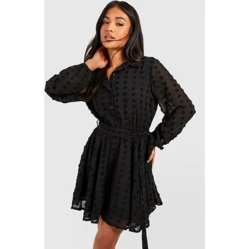 Petite" - Robe Patineuse En Plumetis À Ceinture - 34 - boohoo - Modalova