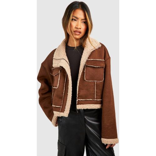 Veste Aviateur Courte À Bordure En Synthétique - 44 - boohoo - Modalova