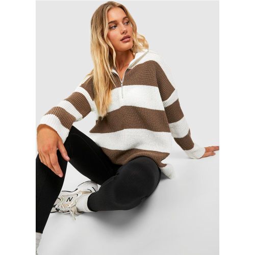 Pull Doux À Col Zippé Et Rayures - S - boohoo - Modalova