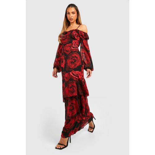 Robe Longue Fleurie À Volants - 36 - boohoo - Modalova