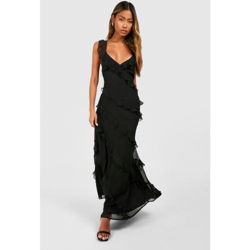 Robe Longue En Mousseline De Soie À Volants - 36 - boohoo - Modalova