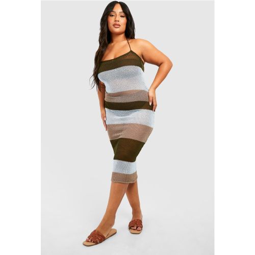 Grande Taille - Robe De Plage Mi-Longue À Rayures En Crochet - 44 - boohoo - Modalova