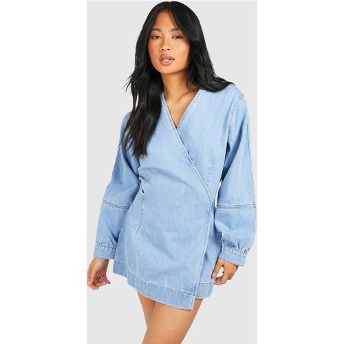 Petite" - Robe Portefeuille En Jean - 36 - boohoo - Modalova