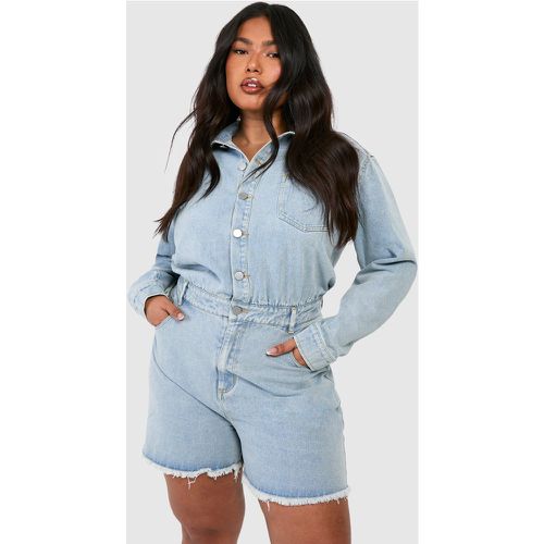 Grande Taille - Combishort En Jean Délavé - 46 - boohoo - Modalova