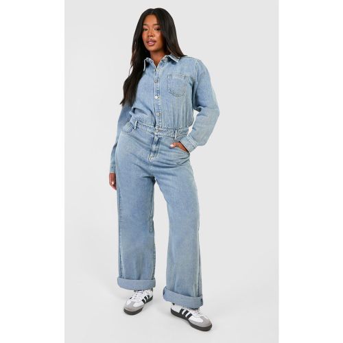 Grande Taille - Combinaison Droite En Jean - 44 - boohoo - Modalova