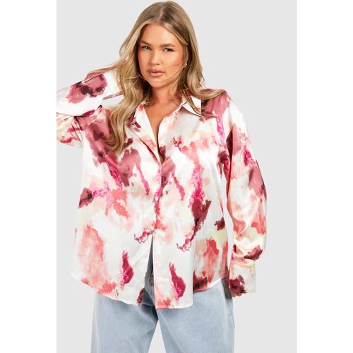 Plus" Pink Abstract Oversized Shirt - boohoo - Modalova