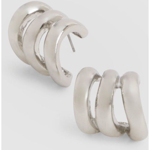 Silver Triple Hoop Earrings - - boohoo - Modalova