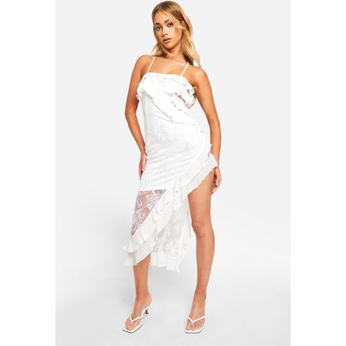 Robe Longue Asymétrique À Volants En Dentelle - 38 - boohoo - Modalova