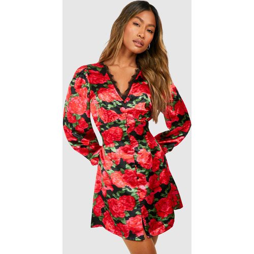 Robe Babydoll Fleurie À Détails En Dentelle - 36 - boohoo - Modalova