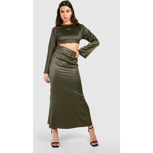 Robe Longue Satinée À Découpes Et Manches Longues - 38 - boohoo - Modalova