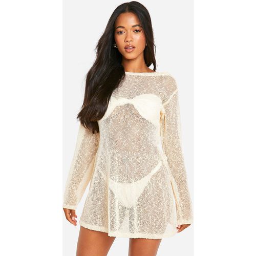 Robe De Plage Courte En Crochet À Dos Nu - S - boohoo - Modalova