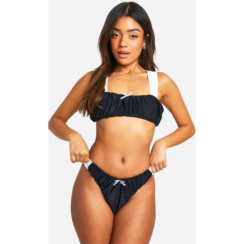 Bas De Maillot Tanga Froncé À Empiècement Contrastant - 34 - boohoo - Modalova