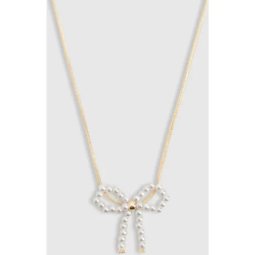 Delicate Gold Detail Bow Necklace - One Size - boohoo - Modalova