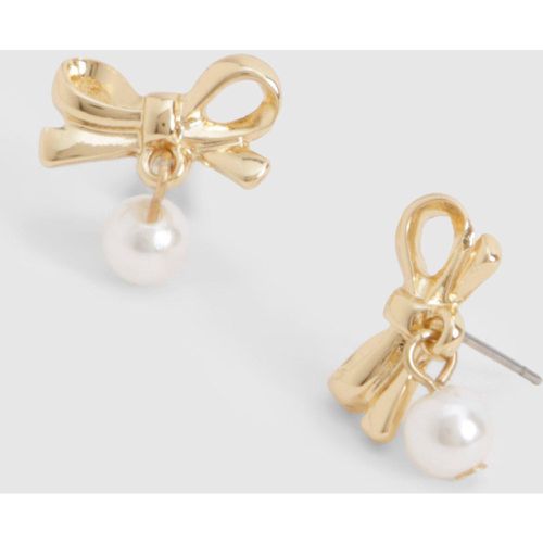 Bow & Pearl Drop Earrings - boohoo - Modalova