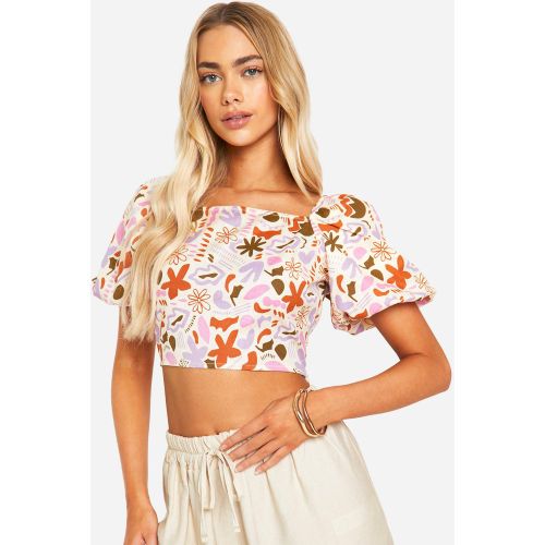Crop Top Imprimé À Manches Bouffantes - 34 - boohoo - Modalova