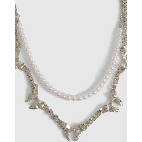 Pearl & Bow Chain Layered Necklace - - boohoo - Modalova