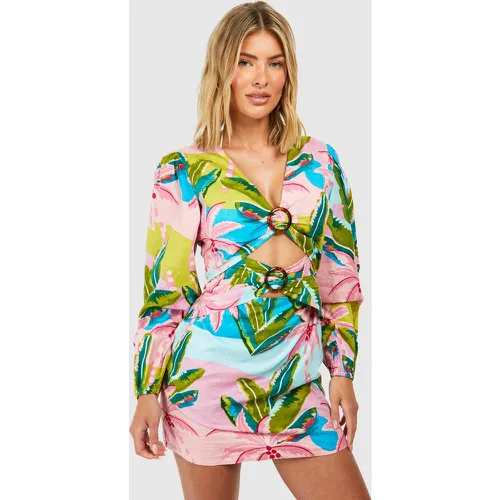 Tropical Linen Look O-Rings Beach Mini Dress - boohoo - Modalova