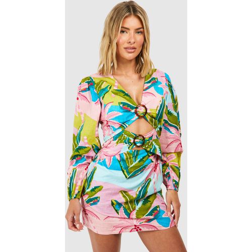 Robe Courte En Lin À Anneaux - M - boohoo - Modalova