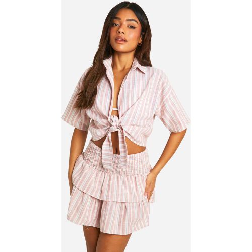 Chemise De Plage Nouée En Lin À Rayures - S - boohoo - Modalova