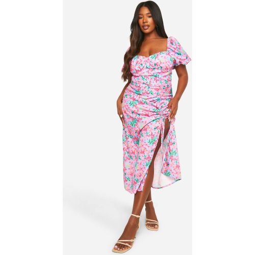 Grande Taille - Robe Mi-Longue Froncée À Fleurs - 44 - boohoo - Modalova