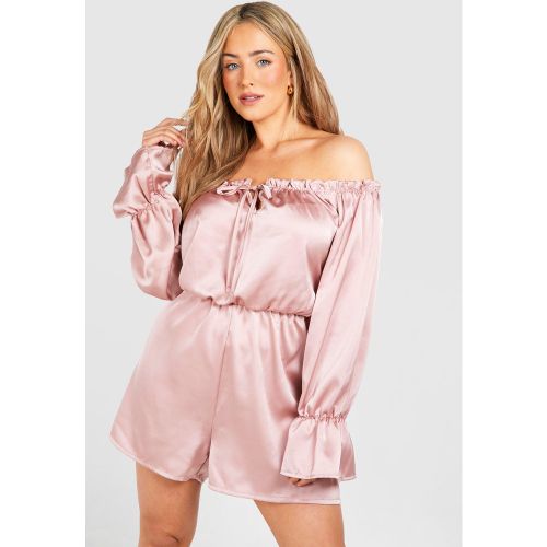 Grande Taille - Combishort Satiné À Col Bateau - 44 - boohoo - Modalova