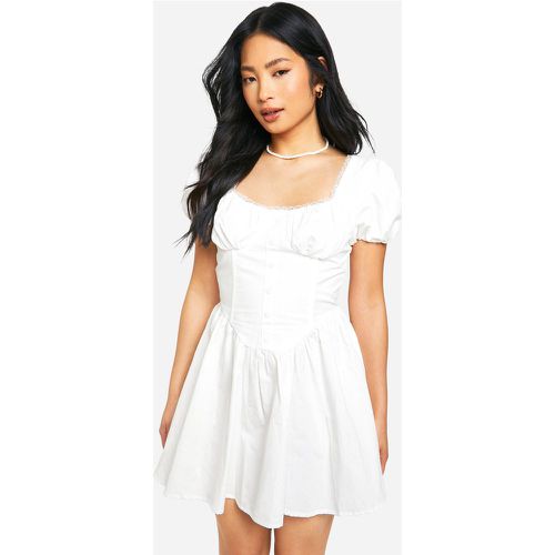 Petite" Cotton Puff Sleeve Milkmaid Mini Dress - boohoo - Modalova