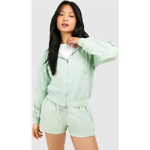 Petite" Dsgn Embroidered Hoodie Washed Short Tracksuit - boohoo - Modalova