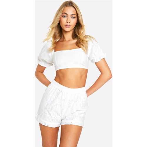 Crop Top En Coton À Manches Bouffantes - 36 - boohoo - Modalova