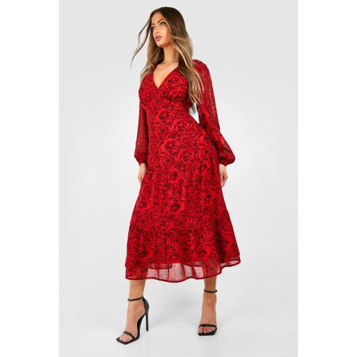 Robe Babydoll Mi Longue À Volants Et Fleurs - 40 - boohoo - Modalova